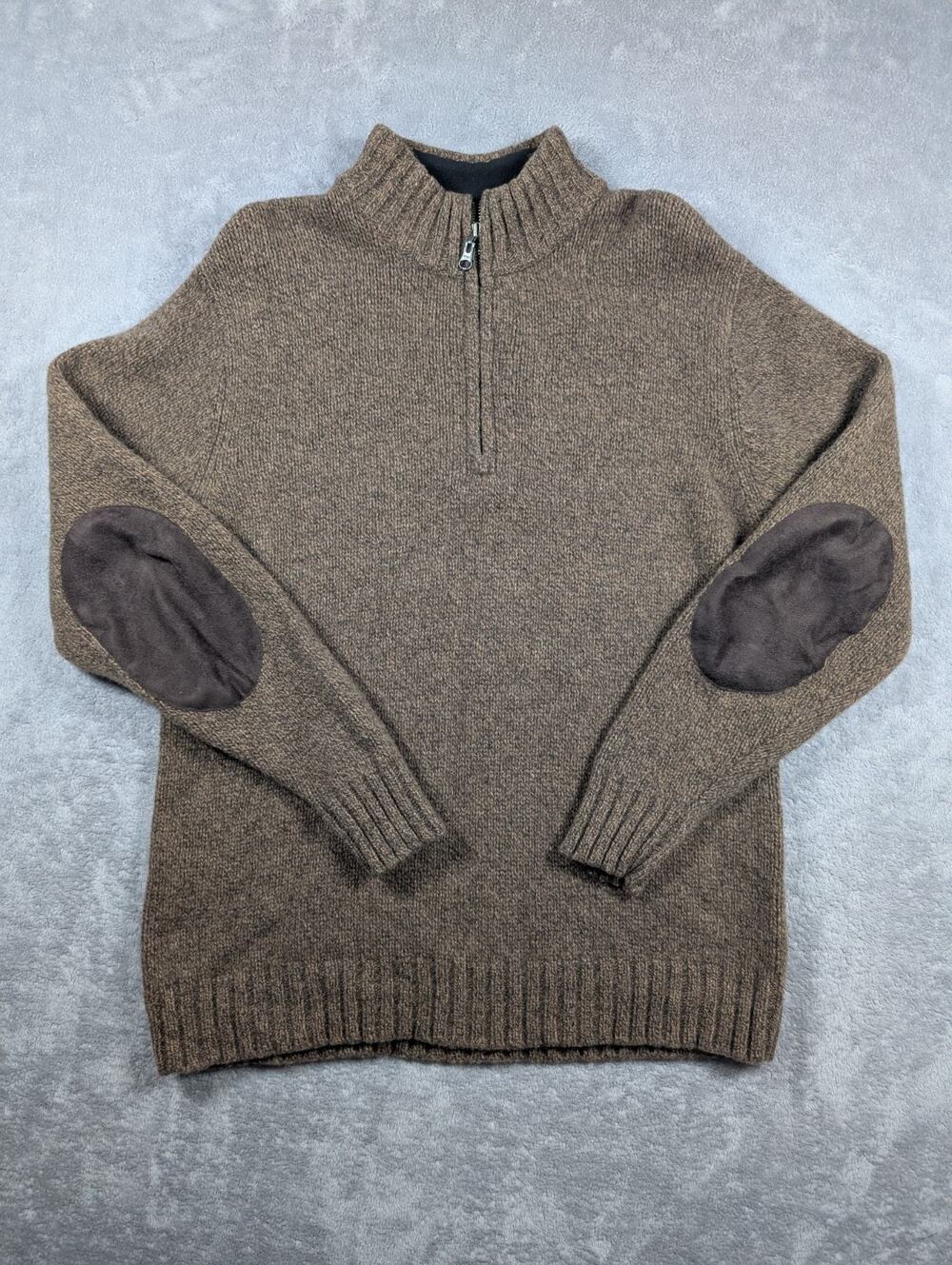 Davis & Squire Lambs Wool Sweater Mens Large Brown Elbow Patches Quiet Luxury